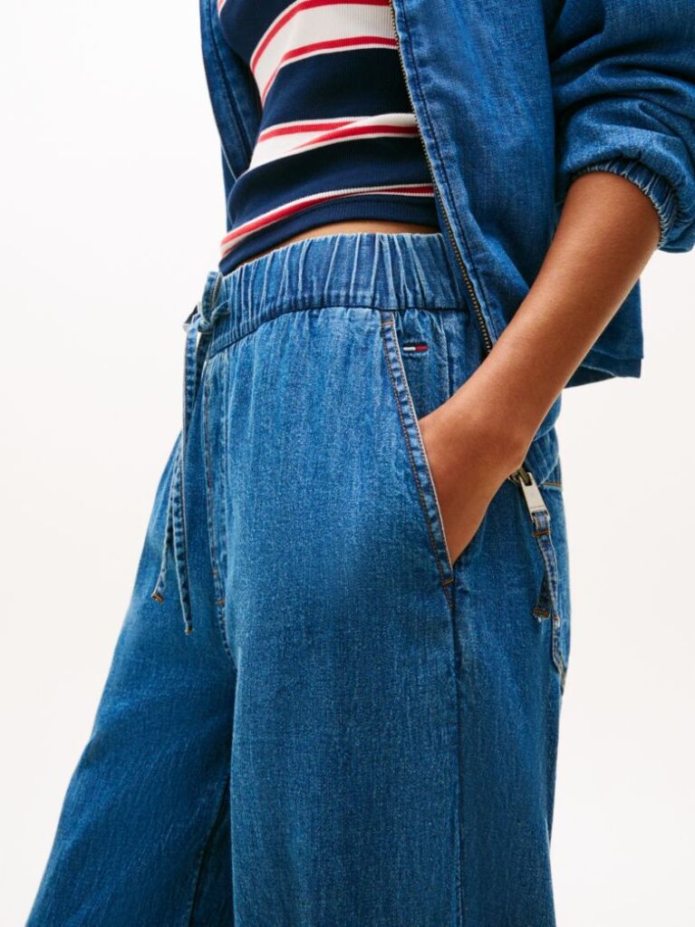 Denim Chambray Pantaloni Largi Din Denim Cu Snur  Femei