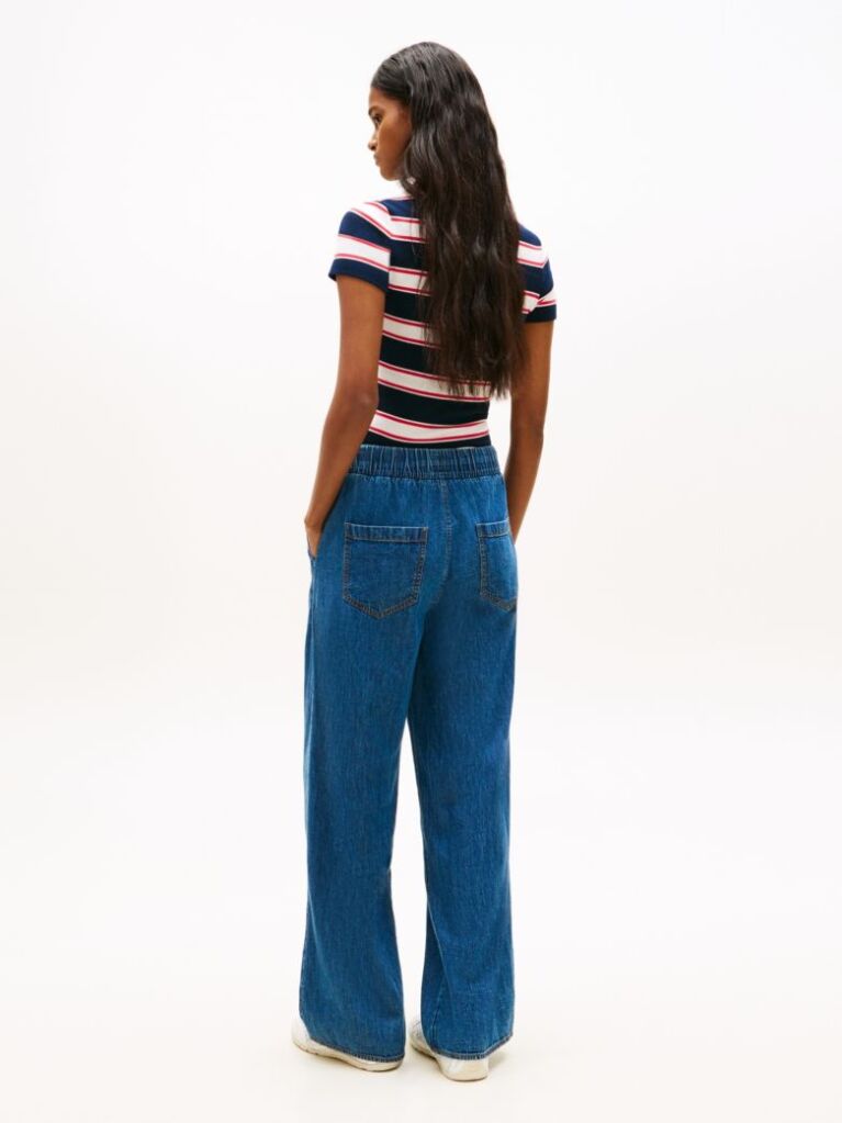 Denim Chambray Pantaloni Largi Din Denim Cu Snur  Femei