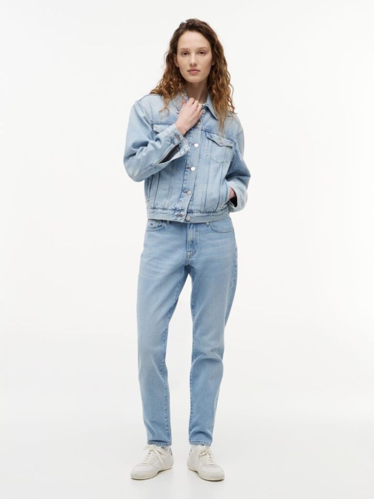 Denim Blugi Slim Cu Talie Medie Si Steag Brodat  Femei