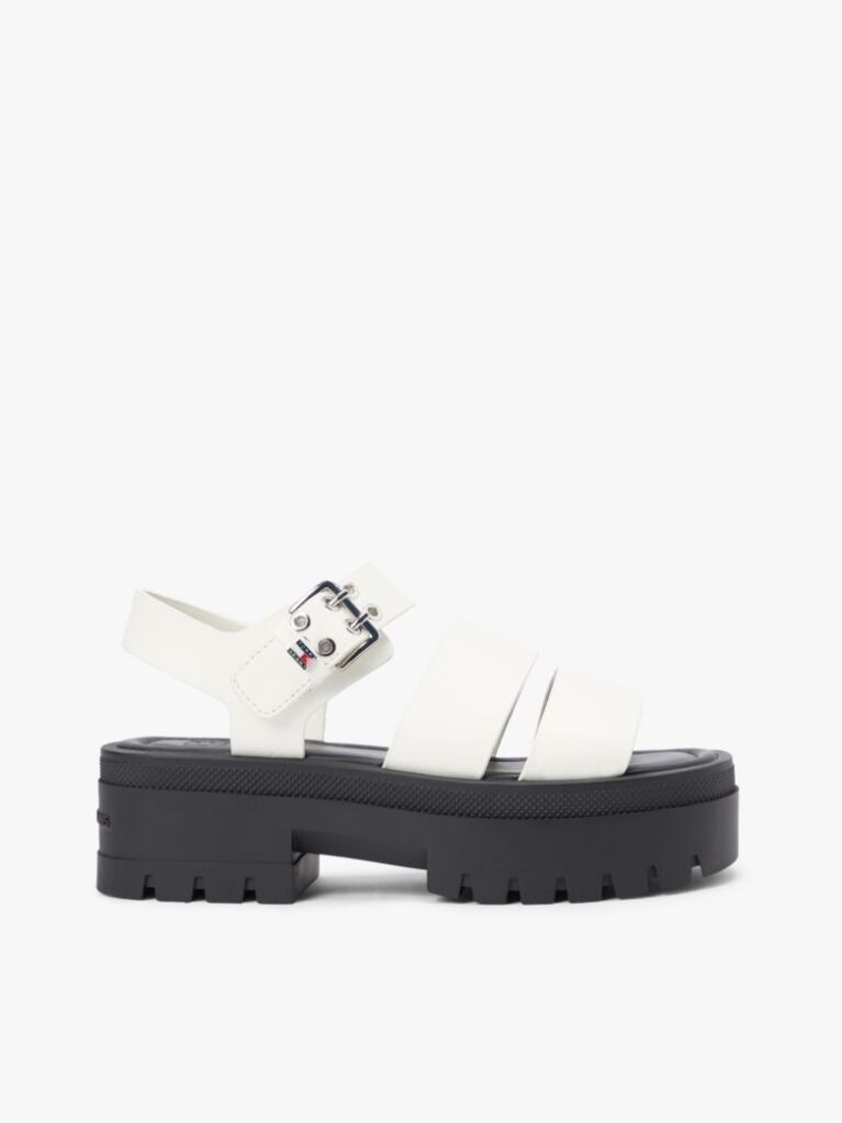 White Leather Cleat Platform Sandals  Women