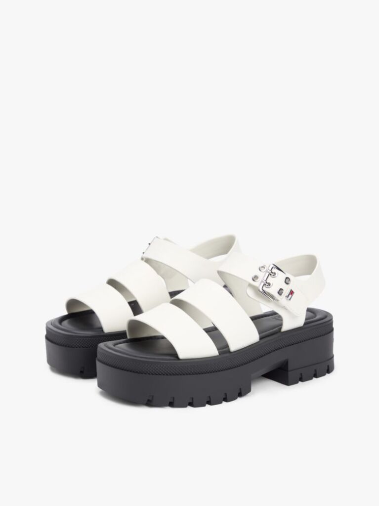 White Leather Cleat Platform Sandals  Women