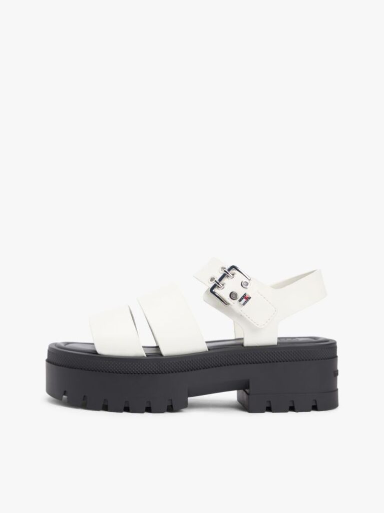 White Leather Cleat Platform Sandals  Women