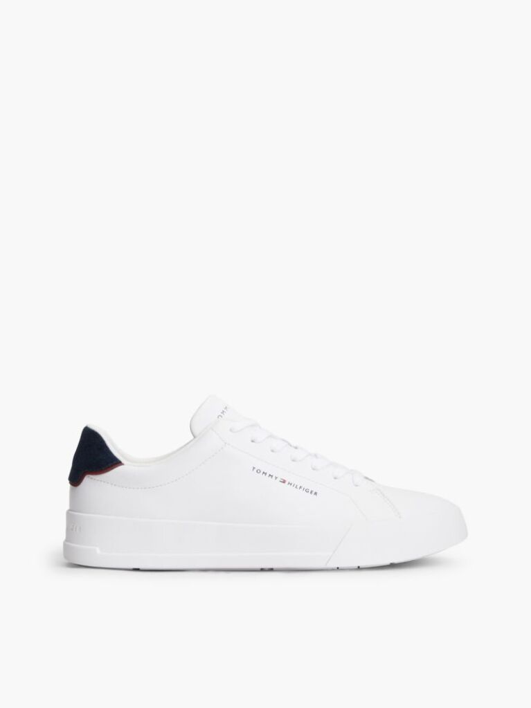 White Pebble Grain Court Trainers  Men