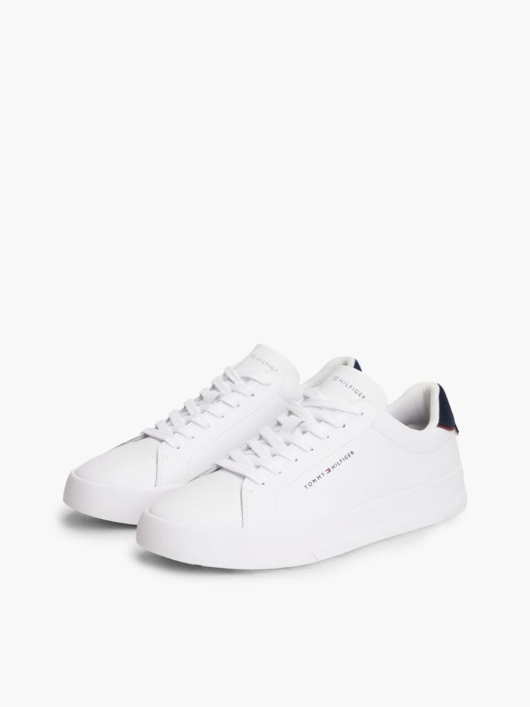 White Pebble Grain Court Trainers  Men