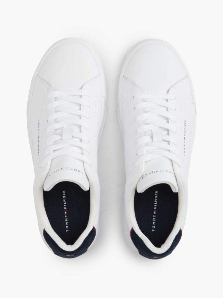 White Pebble Grain Court Trainers  Men