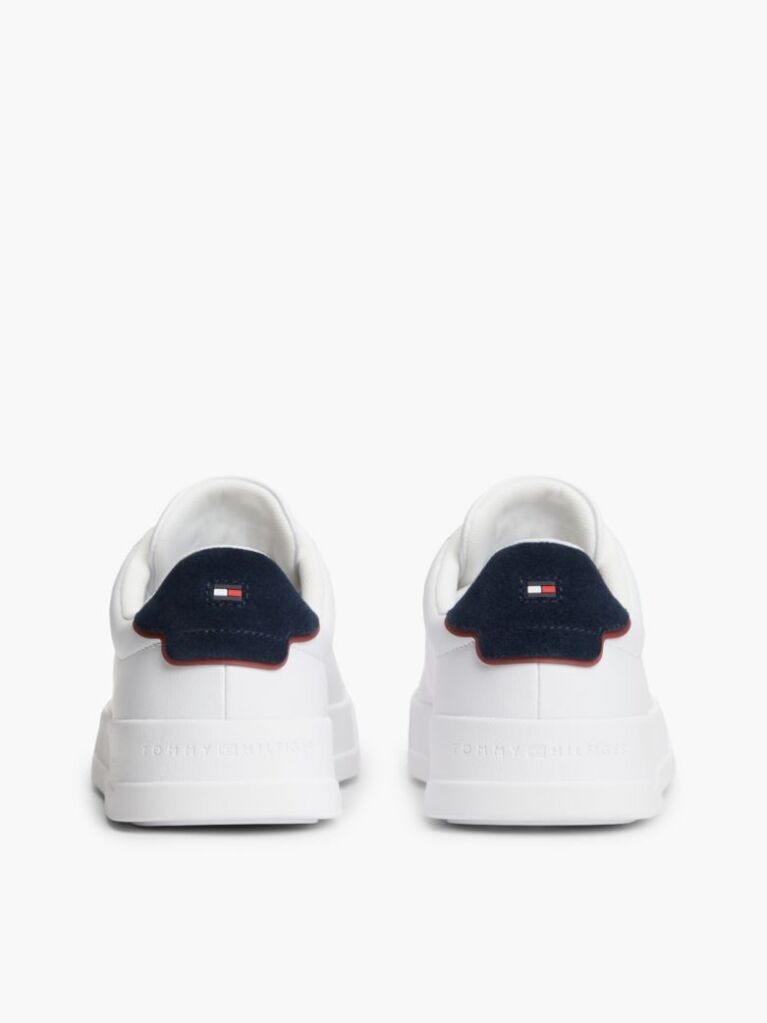 White Pebble Grain Court Trainers  Men