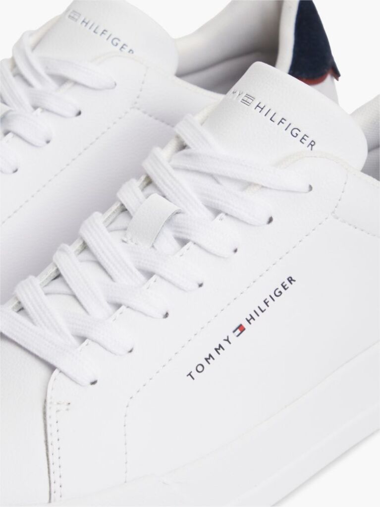 White Pebble Grain Court Trainers  Men