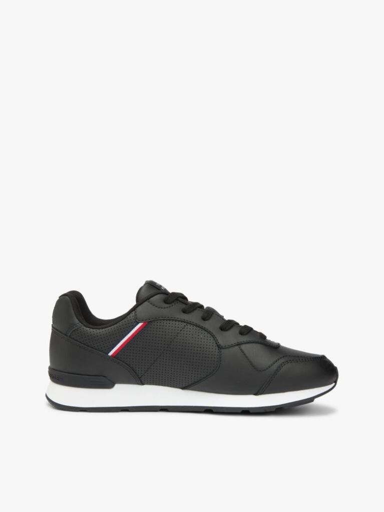 Black Signature Tape Trainers With Leather  Men