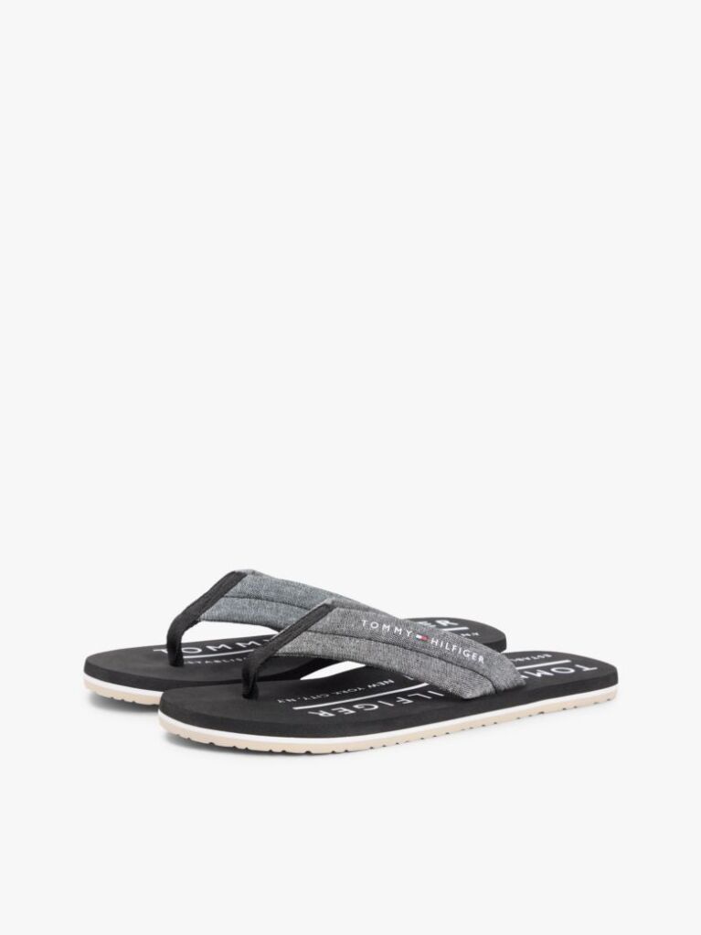 Negru Chambray Jacquard Slapi Din In Pur  Barbati