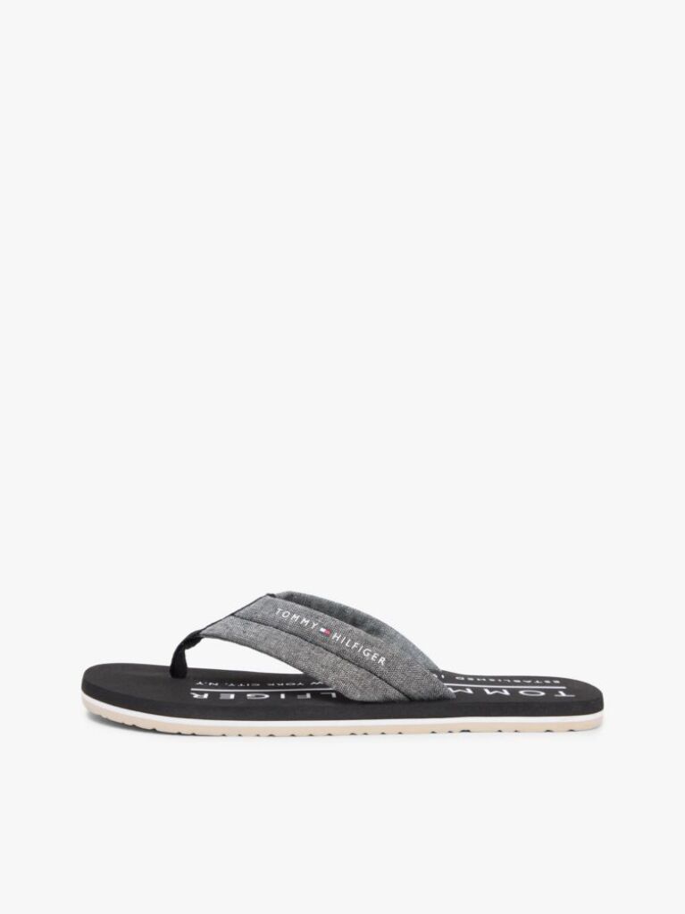Negru Chambray Jacquard Slapi Din In Pur  Barbati