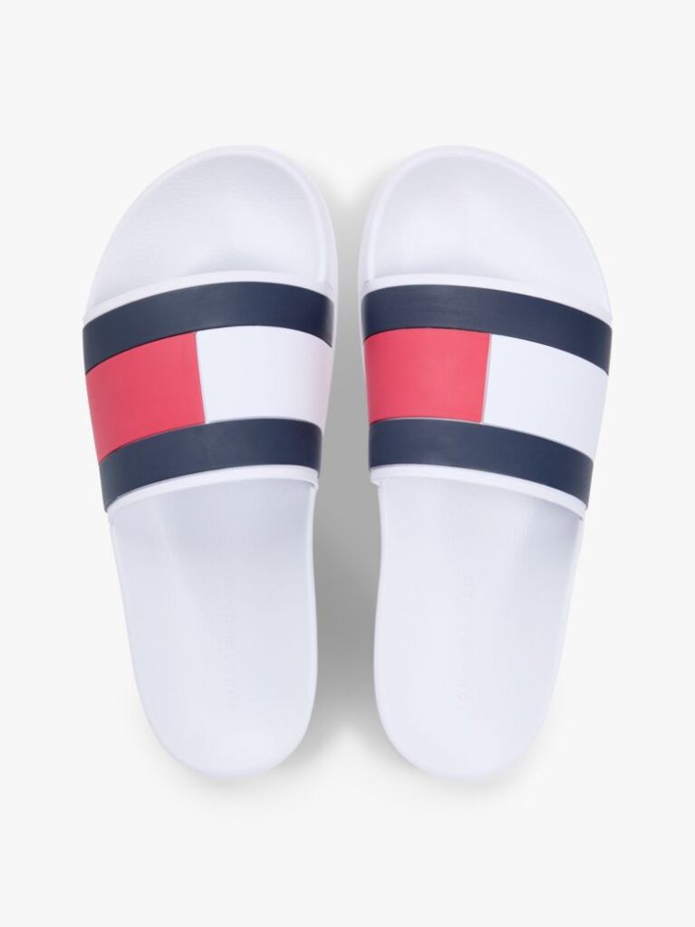 White Flag Strap Pool Slides  Men