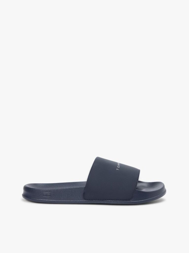 Blue Logo Textured Pool Slides  Men