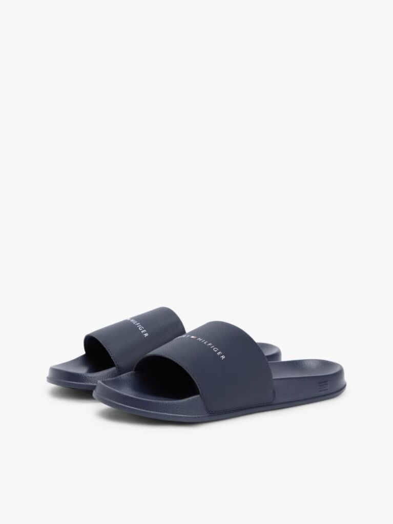 Blue Logo Textured Pool Slides  Men