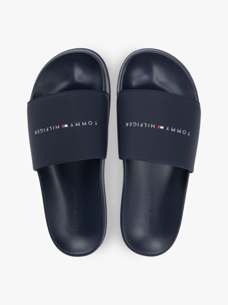 Blue Logo Textured Pool Slides  Men