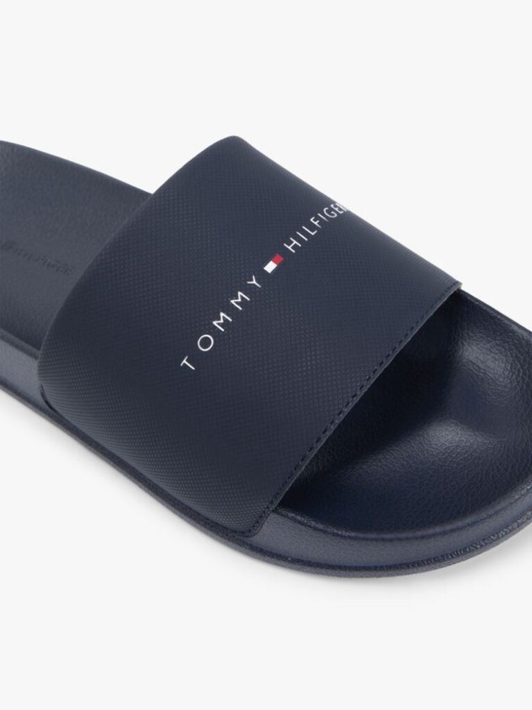Blue Logo Textured Pool Slides  Men