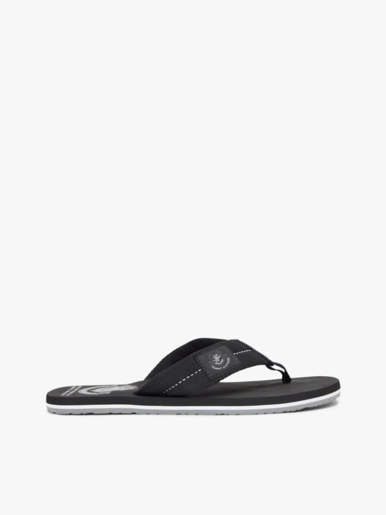 Black Crest Patch Webbing Strap Flip-Flops  Men