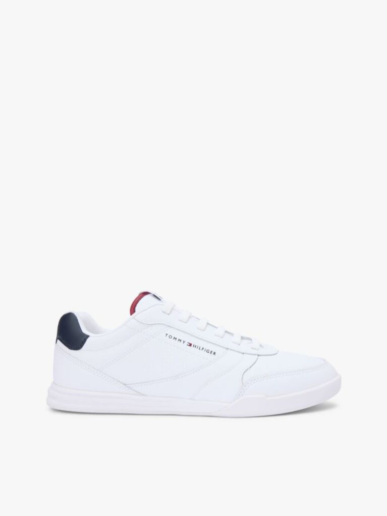 White Contrast Heel Trainers With Leather  Men