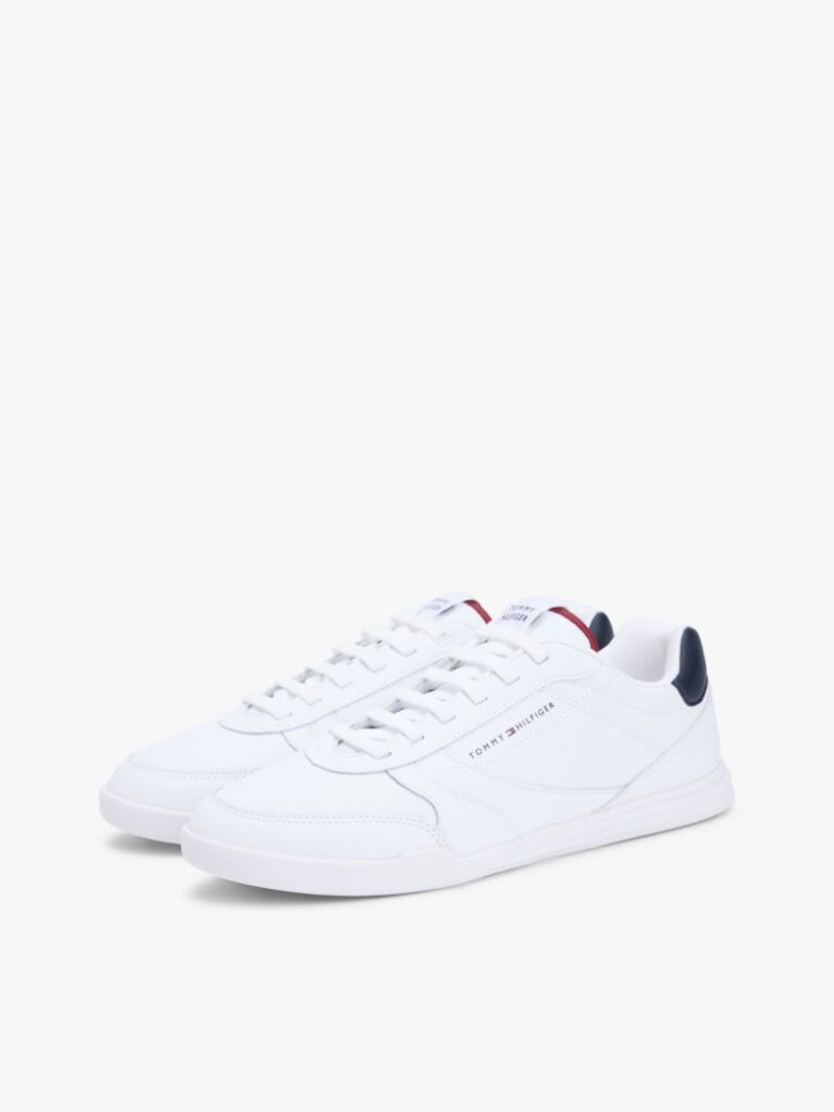 White Contrast Heel Trainers With Leather  Men
