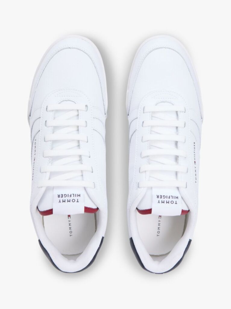 White Contrast Heel Trainers With Leather  Men