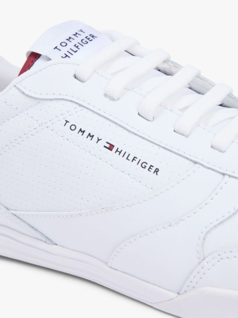 White Contrast Heel Trainers With Leather  Men