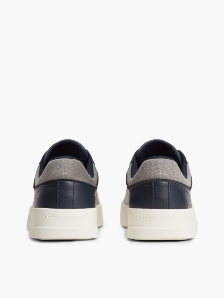 Blue Mixed Texture Court Trainers With Leather  Men