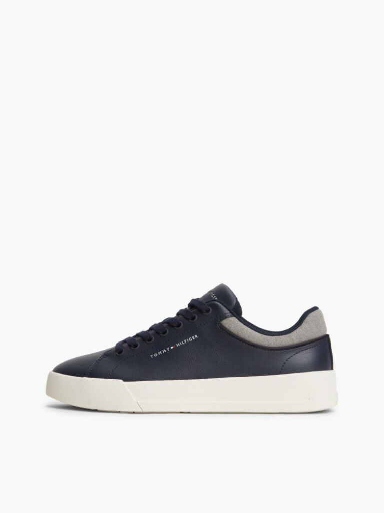 Blue Mixed Texture Court Trainers With Leather  Men