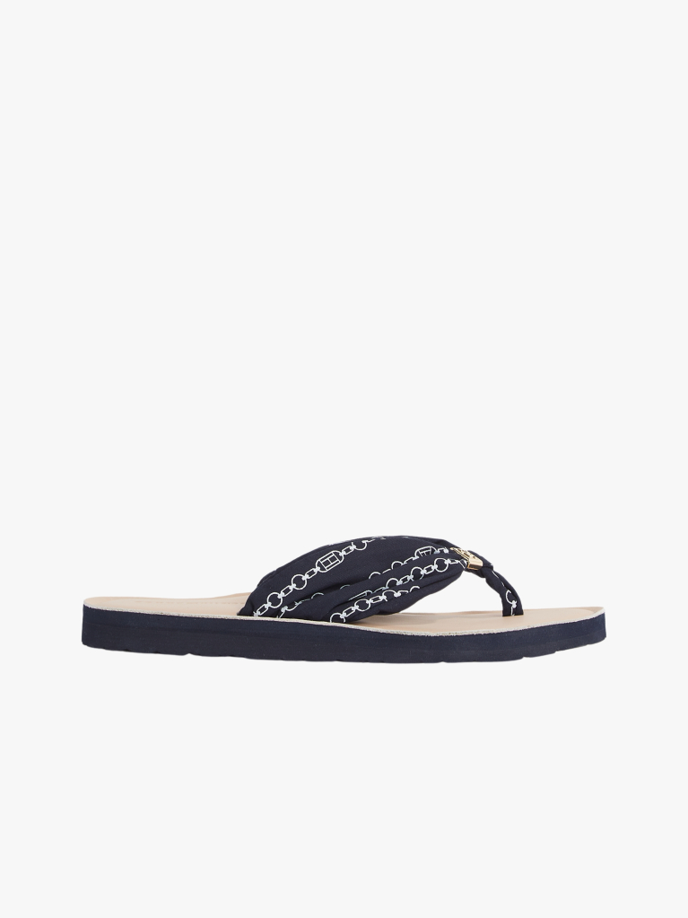 Blue Flip-flops Cu Placa Monogramata Eleganta  Femei
