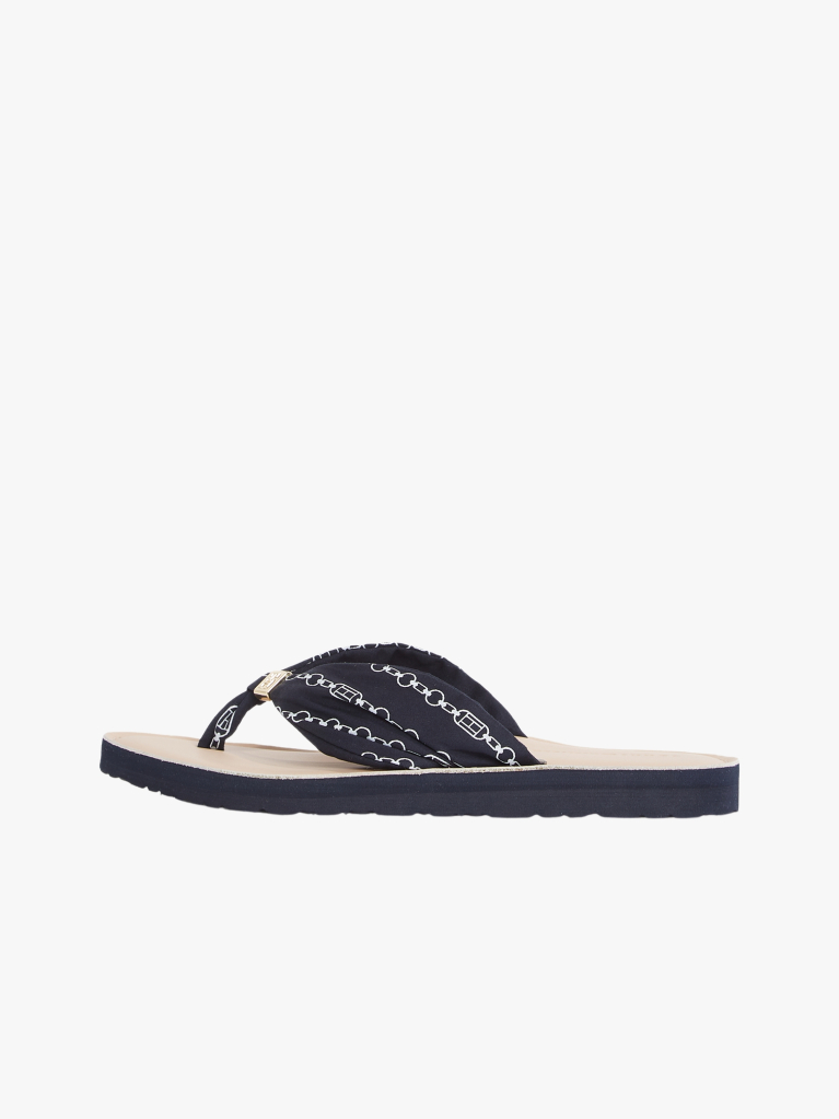 Blue Flip-flops Cu Placa Monogramata Eleganta  Femei