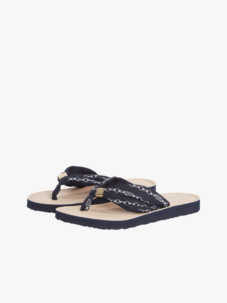 Blue Flip-flops Cu Placa Monogramata Eleganta  Femei