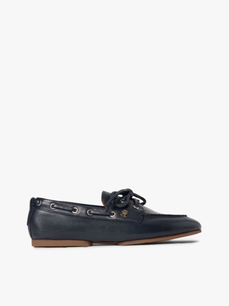 Blue Pantofi Boat Din Piele Cu Monograma TH  Femei