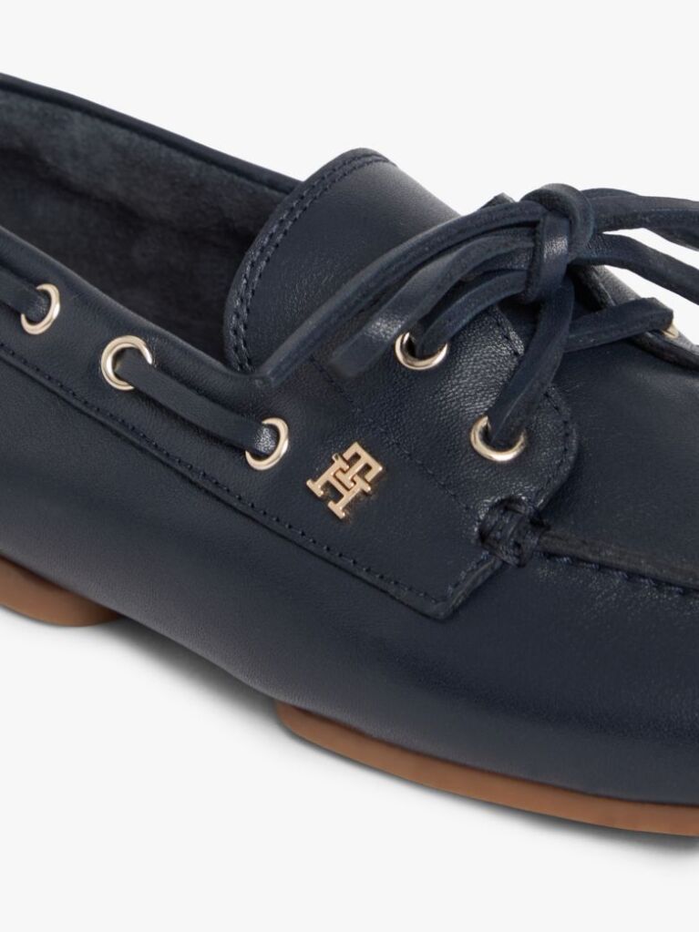 Blue Pantofi Boat Din Piele Cu Monograma TH  Femei