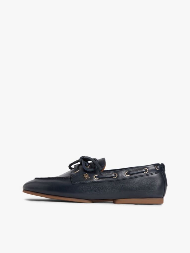 Blue Pantofi Boat Din Piele Cu Monograma TH  Femei