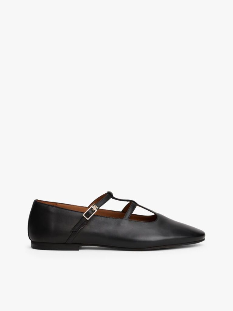 Negru Balerini Mary Jane Din Piele Cu Bareta Dubla T  Femei