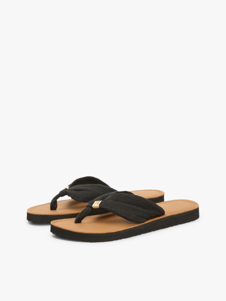 Black TH Monogram Plaque Hemp Flip-Flops  Women