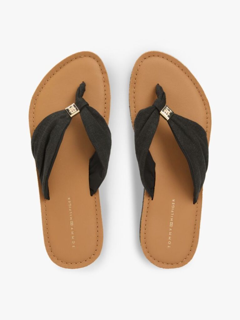 Black TH Monogram Plaque Hemp Flip-Flops  Women