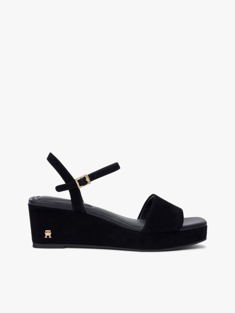 Black Suede TH Monogram Wedge Sandals  Women