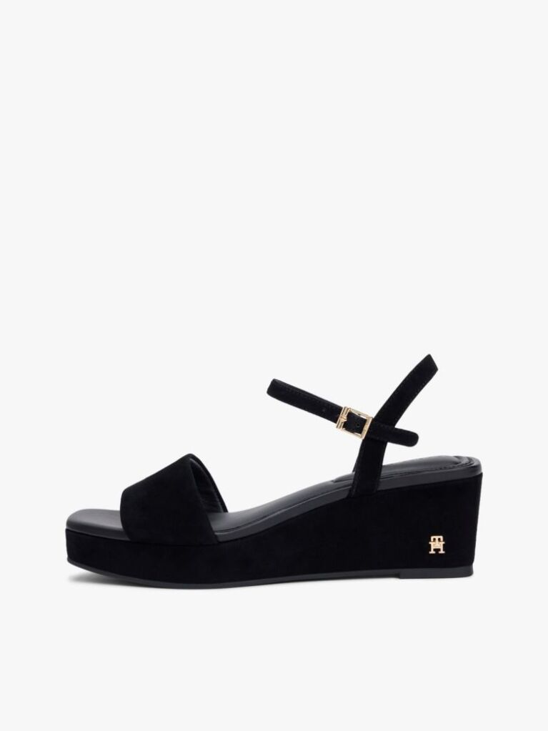 Black Suede TH Monogram Wedge Sandals  Women