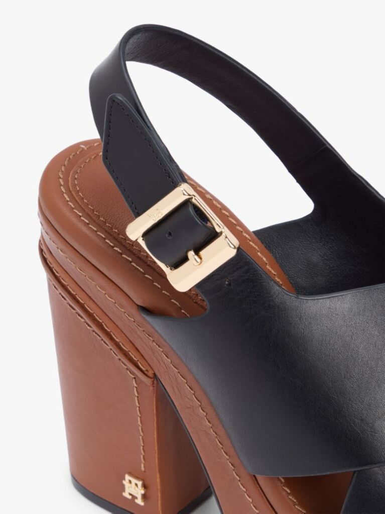 Negru Sandale Din Piele Cu Bareta Incrucisata Si Toc Gros  Femei