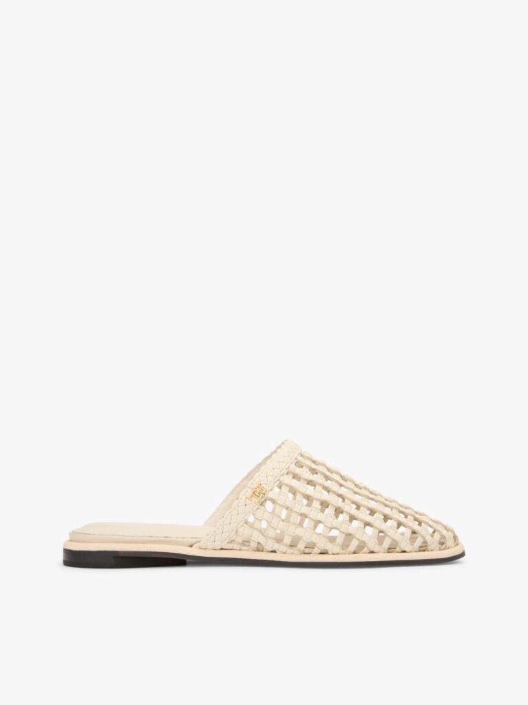 Bej Mules Flat Tesute  Femei