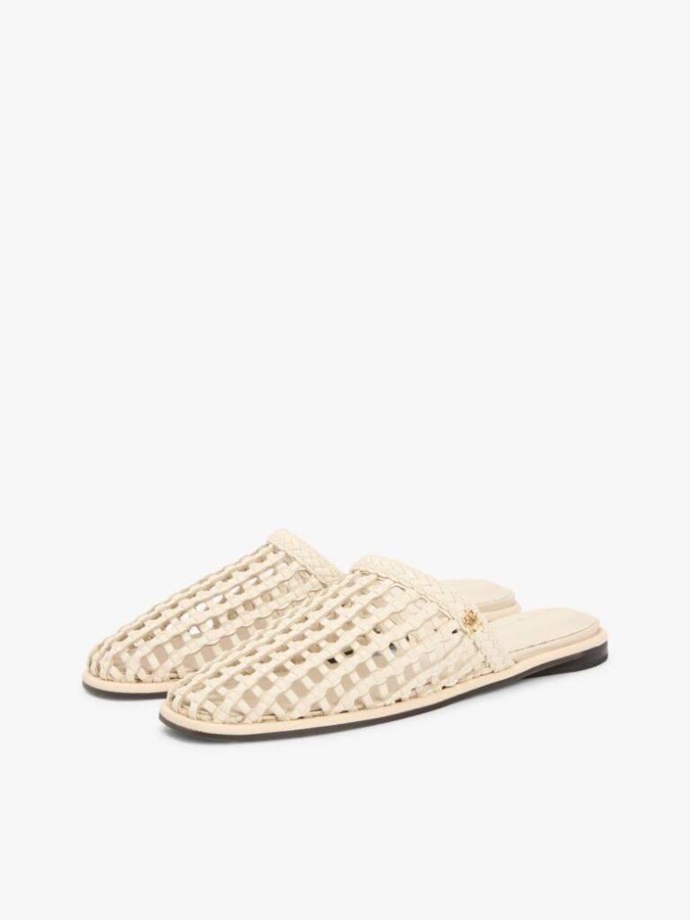Bej Mules Flat Tesute  Femei