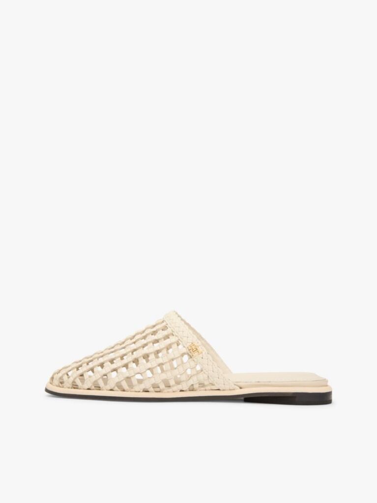 Bej Mules Flat Tesute  Femei