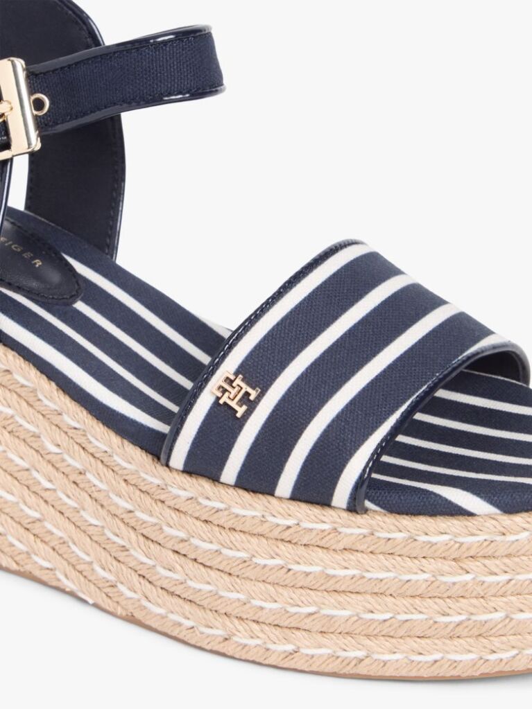 Blue Breton Stripe Platform Wedge Espadrilles  Women