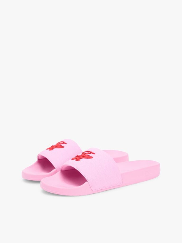 Pink Logo Embroidery Canvas Pool Slides  Women