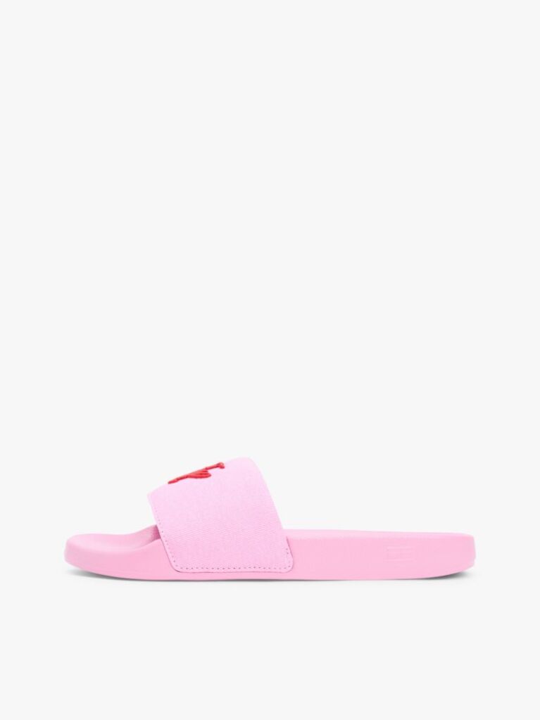Pink Logo Embroidery Canvas Pool Slides  Women