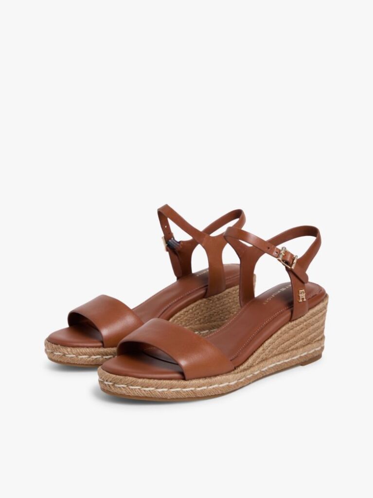 Brown TH Monogram Leather Wedge Espadrilles  Women