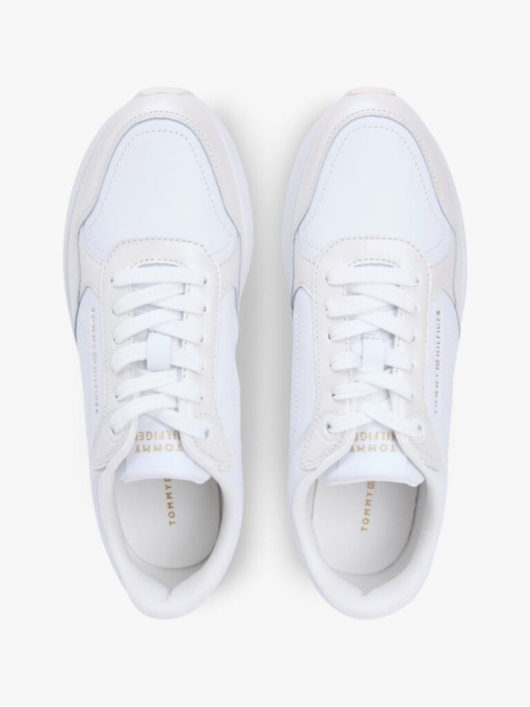 White Metallic Logo Leather Serrated Trainers  Women