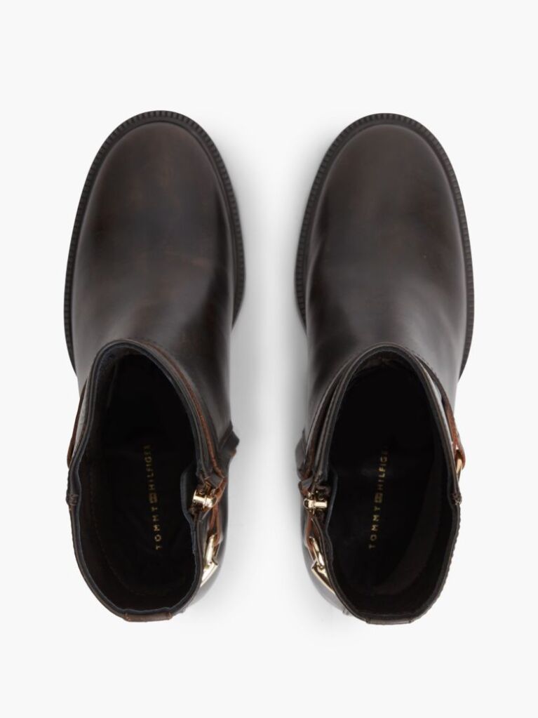 Brown Block Heel Leather Riding Ankle Boots  Women