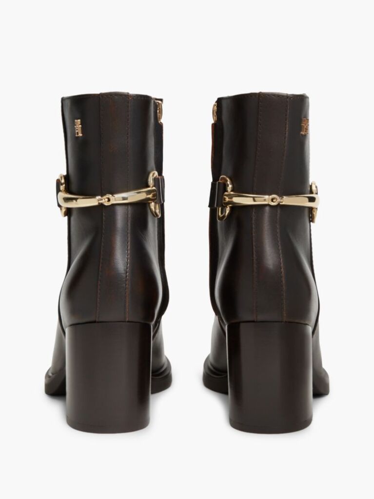 Brown Block Heel Leather Riding Ankle Boots  Women