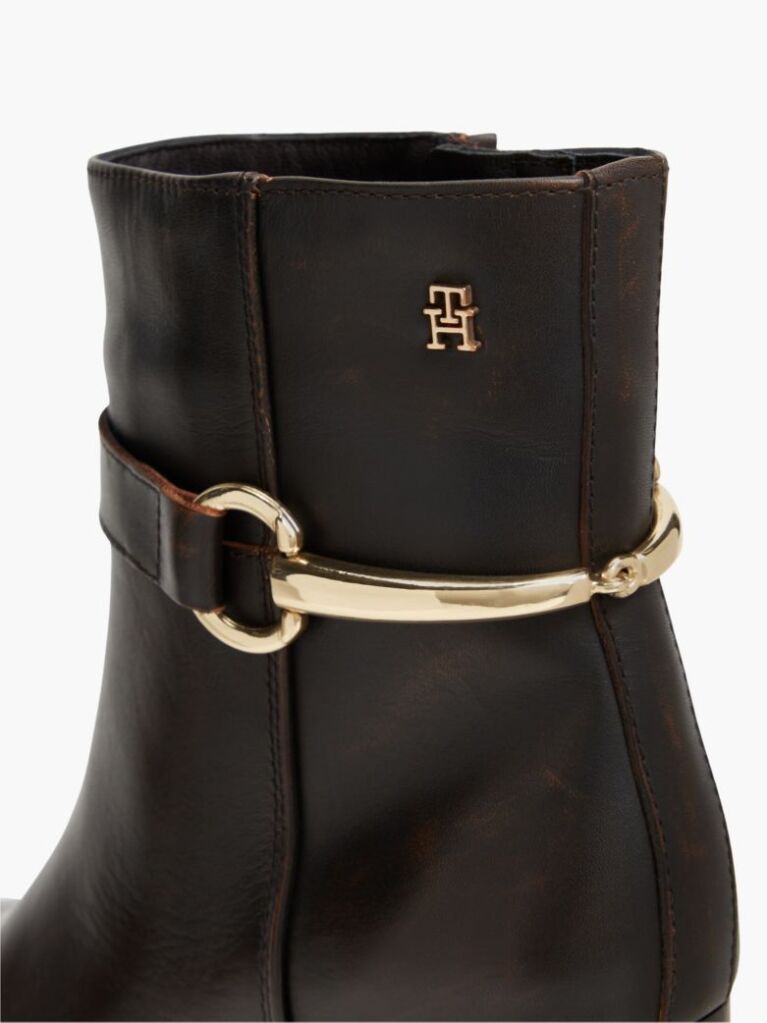 Brown Block Heel Leather Riding Ankle Boots  Women