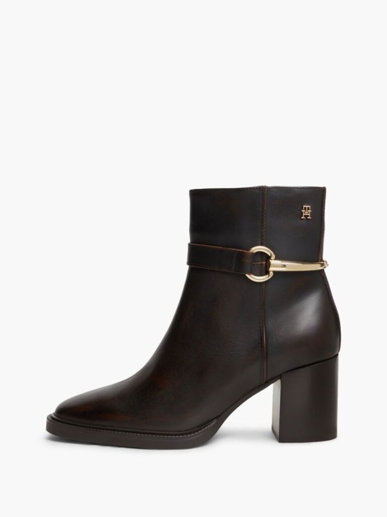 Brown Block Heel Leather Riding Ankle Boots  Women